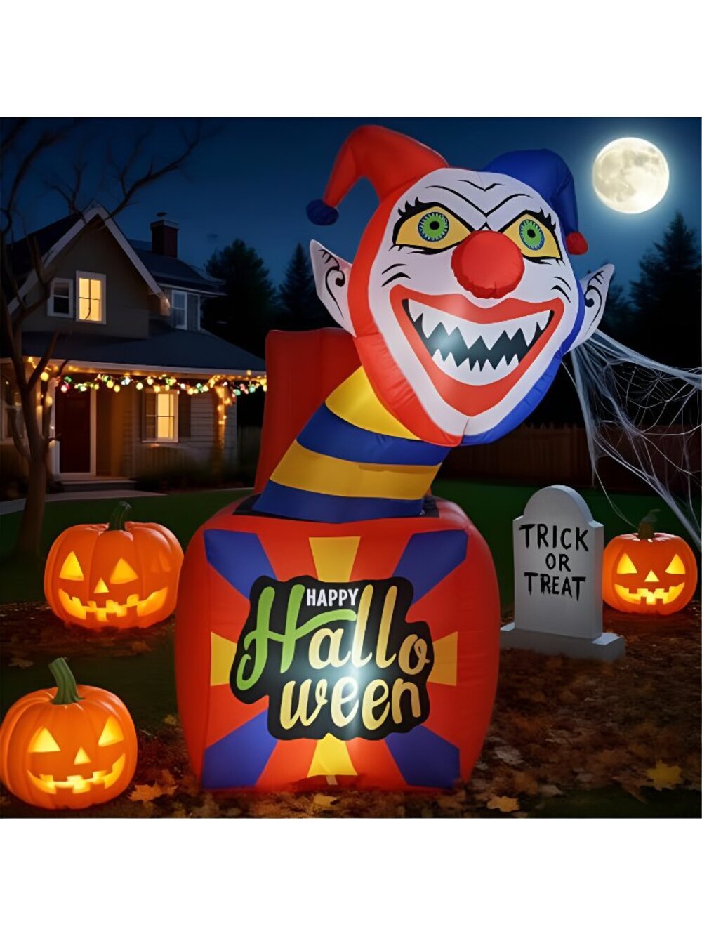 Tangkula 5 Ft Halloween Inflatable Clown, Blow up Circus Clown Box Decoration